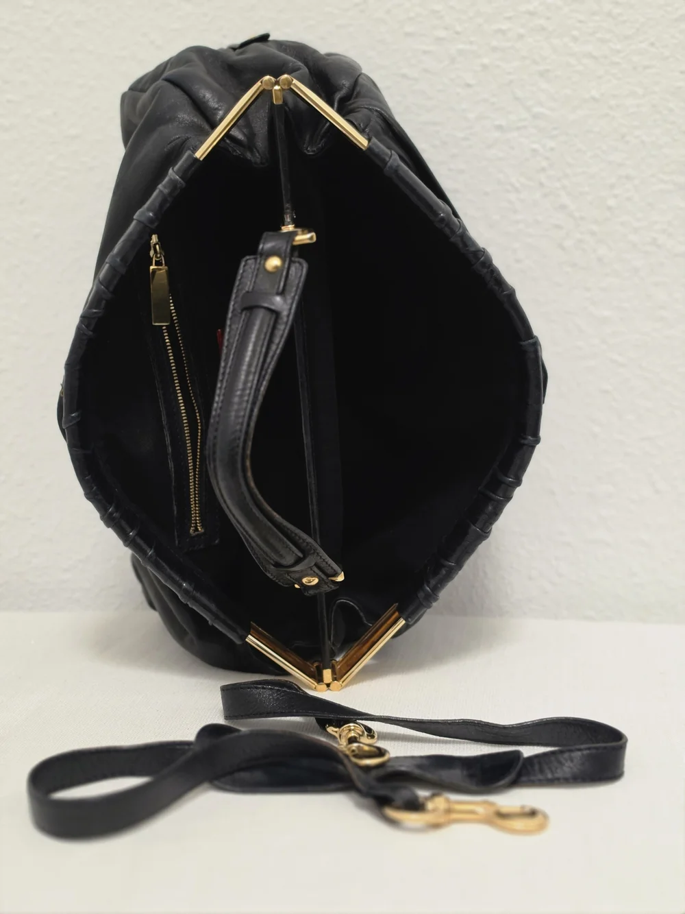 ​Valentino Black Leather Rose Applique Statement Bag with Additional Strap